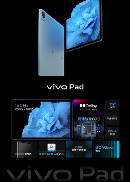 Представлено планшет Vivo Pad за $360 – екран 2,5К, 8040 мАг, 44 Вт