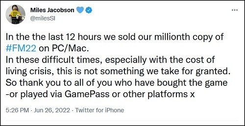 Продажі футбольного менеджера Football Manager 2022 на PC та macOS перевищили 1 млн копій