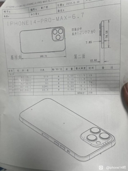Чертеж iPhone 14 Pro Max позволяет оценить габариты и размеры огромного модуля камеры
