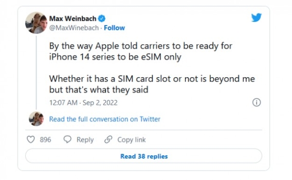 За чутками, iPhone 14 можуть втратити фізичні SIM-картки, але не всі і не скрізь